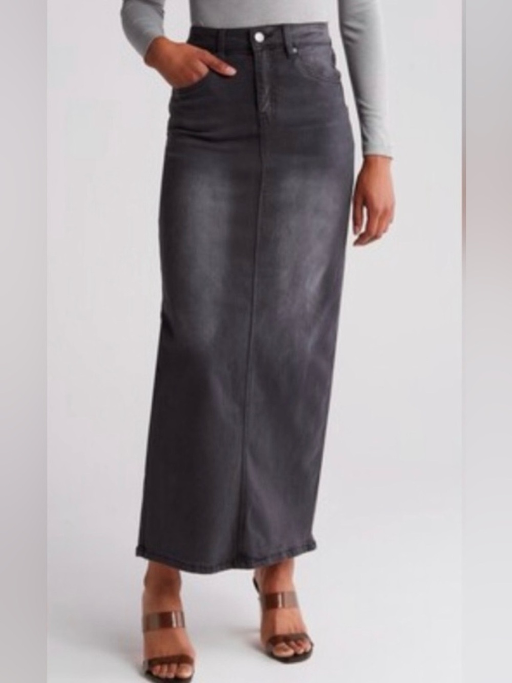 NWT! PTCL High-Rise Charcoal Maxi Denim Skirt